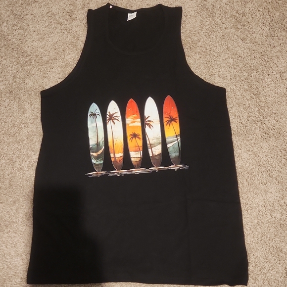 Other - Black Tank Top with Surfboard Graphic